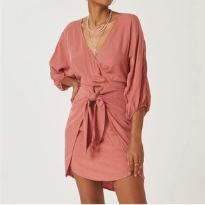 Puff-Sleeve Wrap Mini Dress